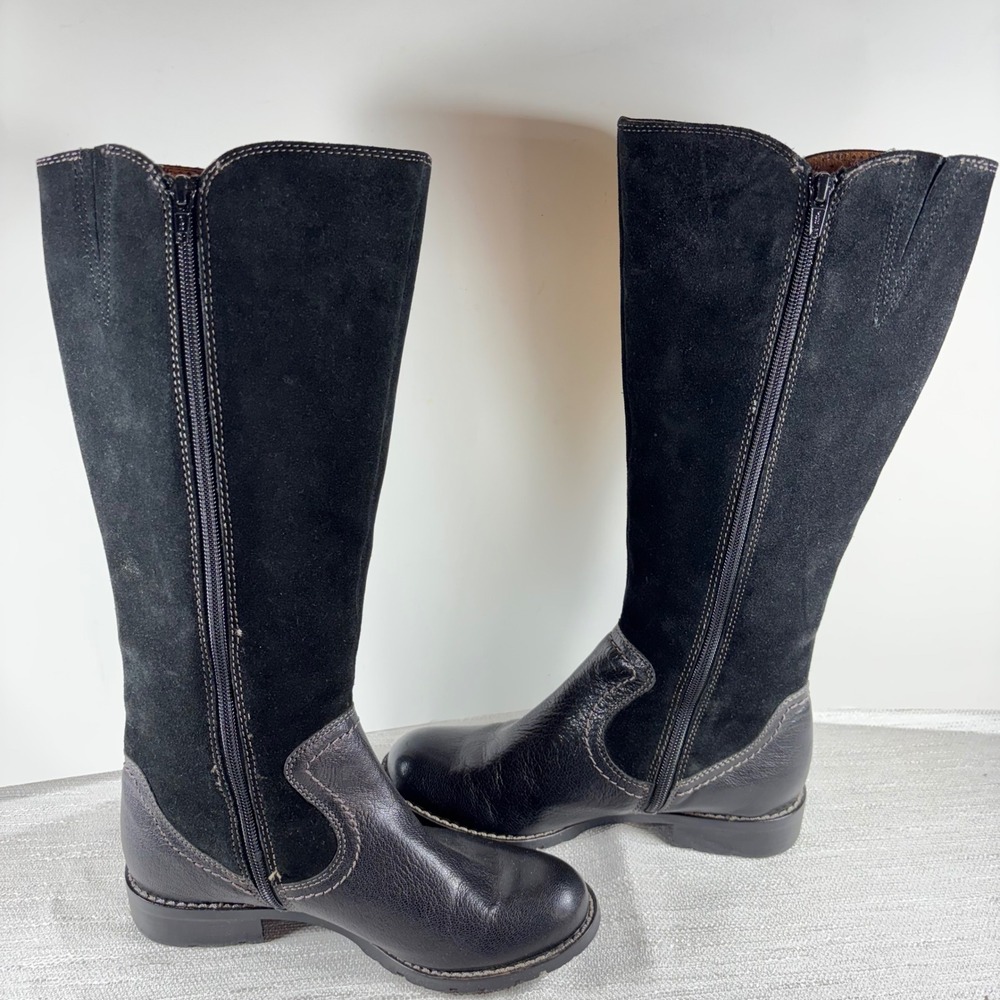 Sofft Black Leather Suede Tall Riding Boots‎ Size 6.5M Button Accent Zip Up - Picture 3 of 10